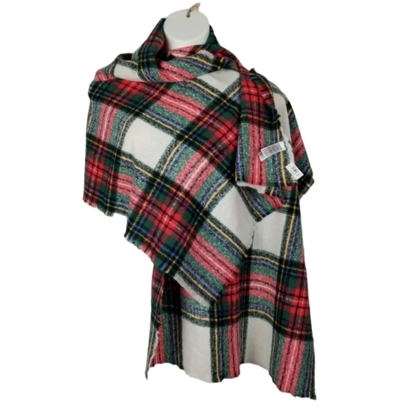 Old Navy NWT Plaid Wide Scarf Wrap Super Soft Colorful Multi Color Fringe Edge - Picture 1 of 6